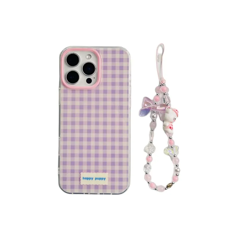 Sopi Acrylic Material Purple Plaid Bracelet Phone Cases Compatible With IPhone 16/15 Pro Max/Apple 13/14 Pro/Max-1