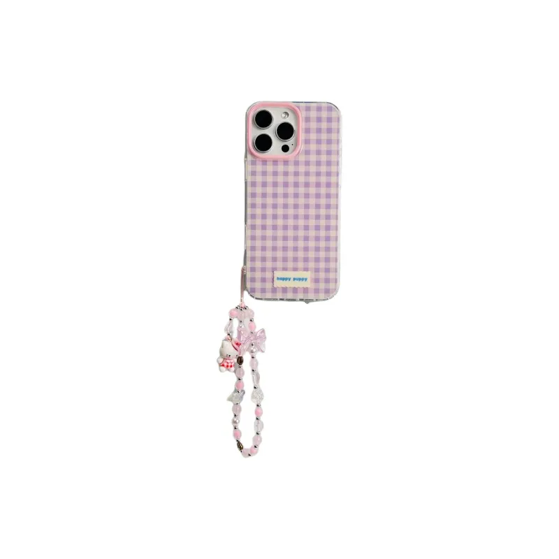Sopi Acrylic Material Purple Plaid Bracelet Phone Cases Compatible With IPhone 16/15 Pro Max/Apple 13/14 Pro/Max-2