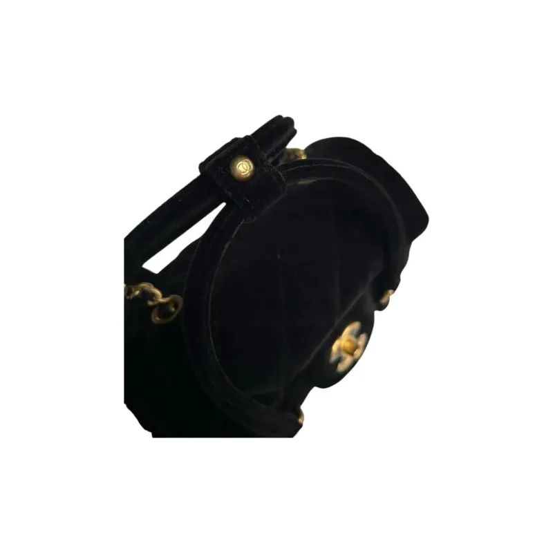 CHANEL Velour Cylinder Bag Handbag Women's Black-6