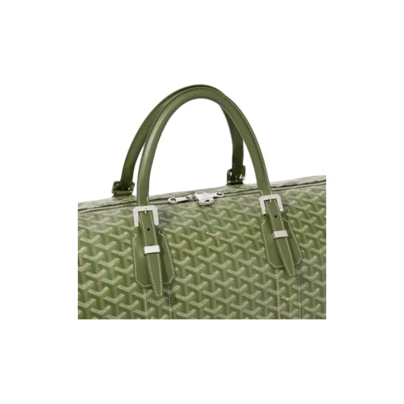 GOYARD Boston Canvas With Calfskin Travel Bag Men's Khaki Green-2