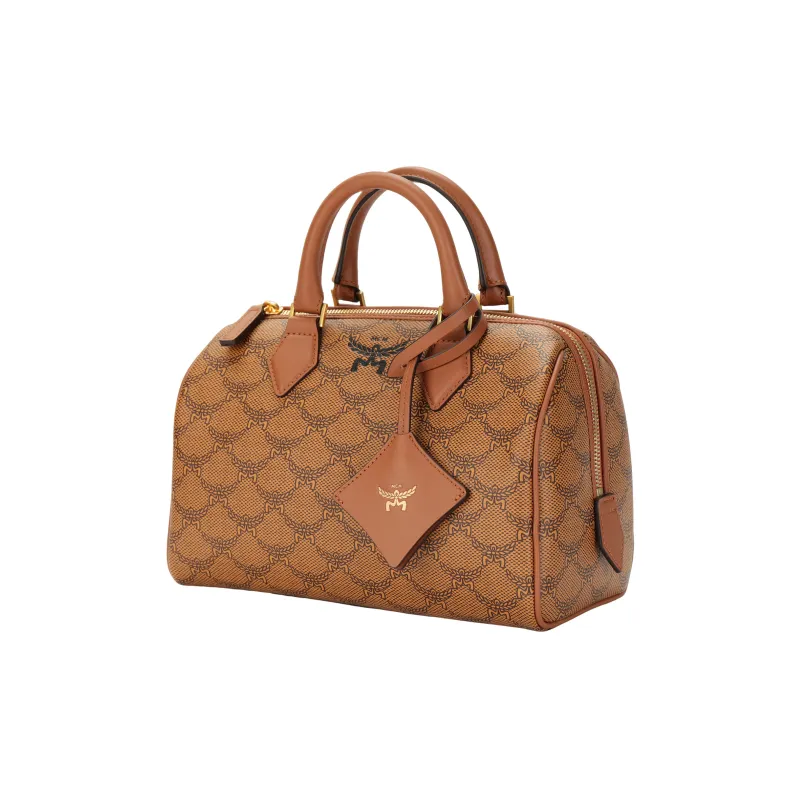 MCM Canvas Boston Bag Crossbody Bag Shoulder Bag Handbag Small Size Women's Cognac-1