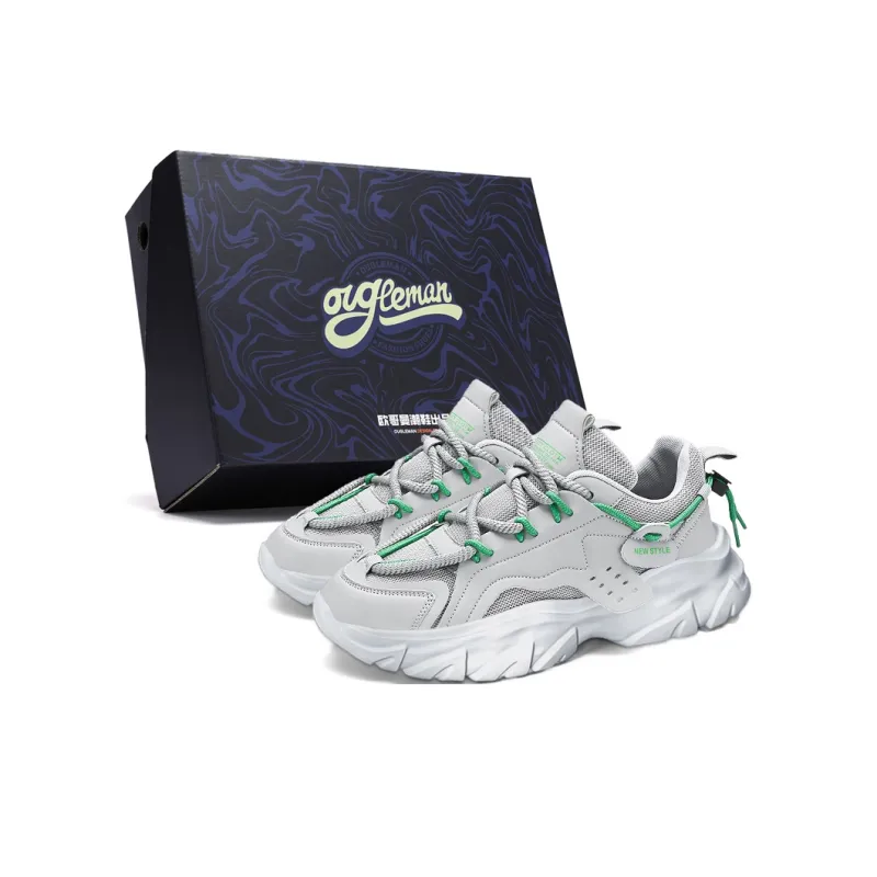 OUGLEMEN Coverage Height Increasing, Abrasion Resistant, Lightweight, And Breathable Low Top Chunky Sneakers Men's Box-0