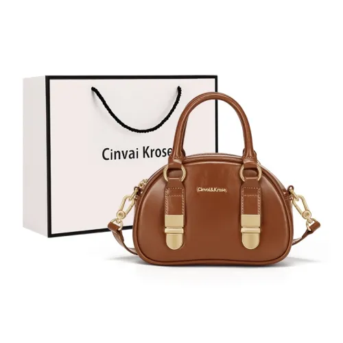 CinvaiKrose Cow Leather With Synthetic Leather Shoulder Bag, Crossbody Bag, Handbag Small Size Women's Brown/Black