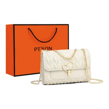 PT'SON Cow Leather Shoulder Bag Crossbody Bag Small Square Bag Regular Women's Ecru/Black