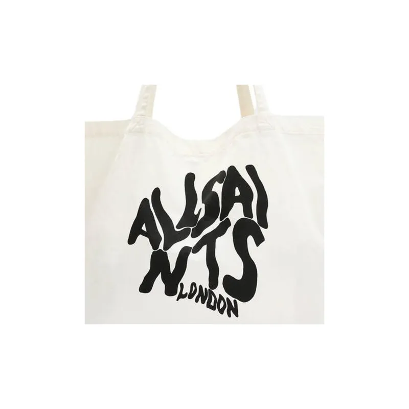 ALLSAINTS Organic Cotton Tote Bag Shopping Bag Shoulder Bags Men's White & Black-4