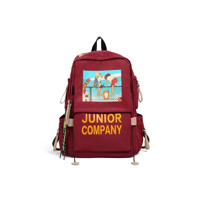 VINEY Nylon Fabric Backpack Regular Unisex Red-2
