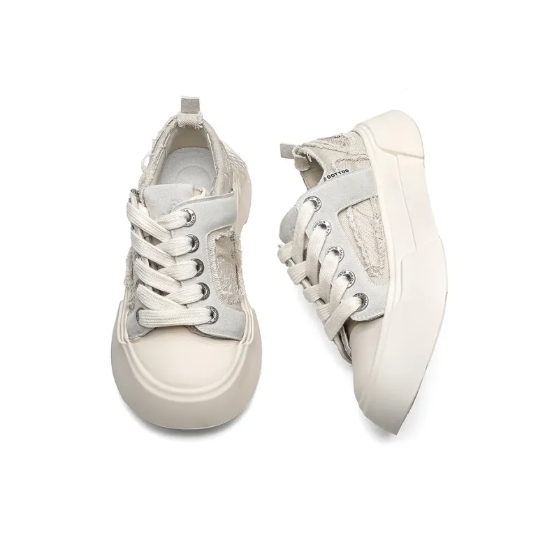 ESTEE GEEA Coverage Anti-Slip Wear-Resistant Breathable Height Increasing Low-Top Skateboard Shoes Unisex White-2