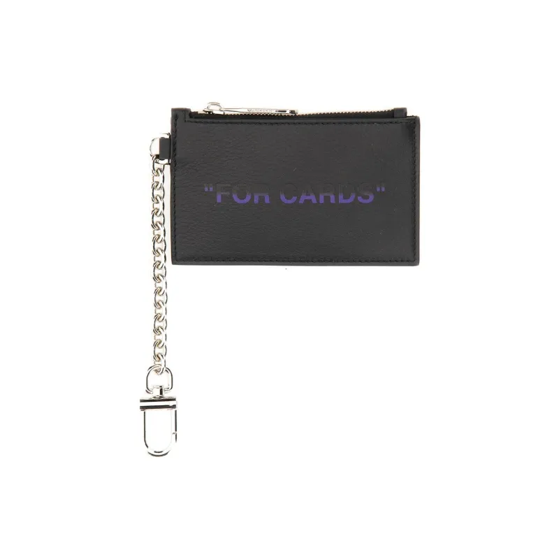 OFF WHITE Leather Coin Purse Men's Black & Purple-3