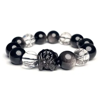MOUNTAINS AND MANS Obsidian Luxury Good Luck Beaded Bracelet Men's