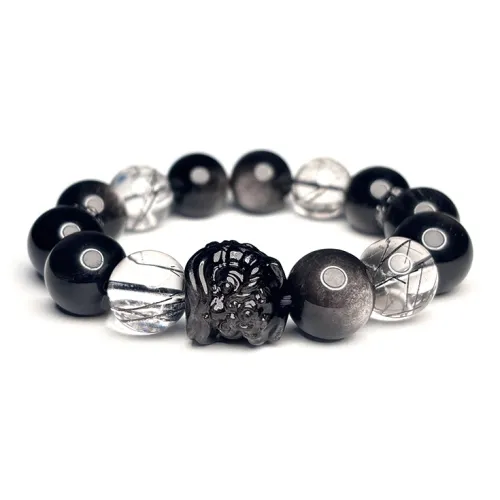 MOUNTAINS AND MANS Obsidian Luxury Good Luck Beaded Bracelet Men's
