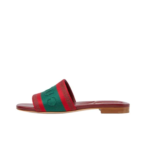 GUCCI Web Slide Slippers Women's Red Green