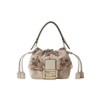 FENDI Baguette Suede Shoulder Bag, Crossbody Bag, Handbag Small Size Women's Beige