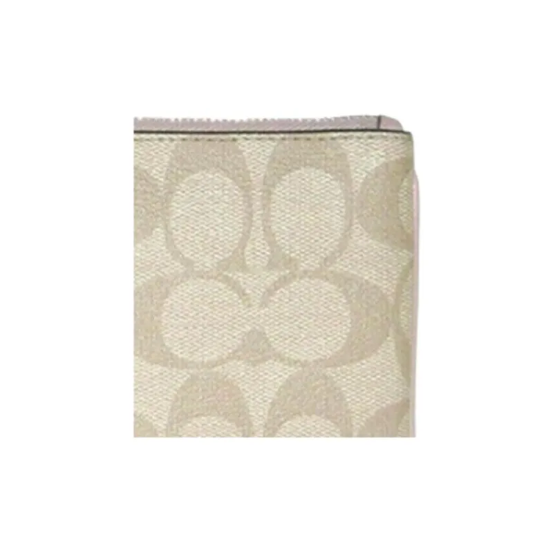COACH Wristlet Canvas With Leather Wrist Bag Mahjong Clutch Small Size Women's Khaki With Light Pink-4