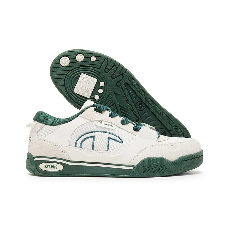 Champion Quantum Shoes Low Top Skateboard Shoes Men's Milk White/Forest Green-1