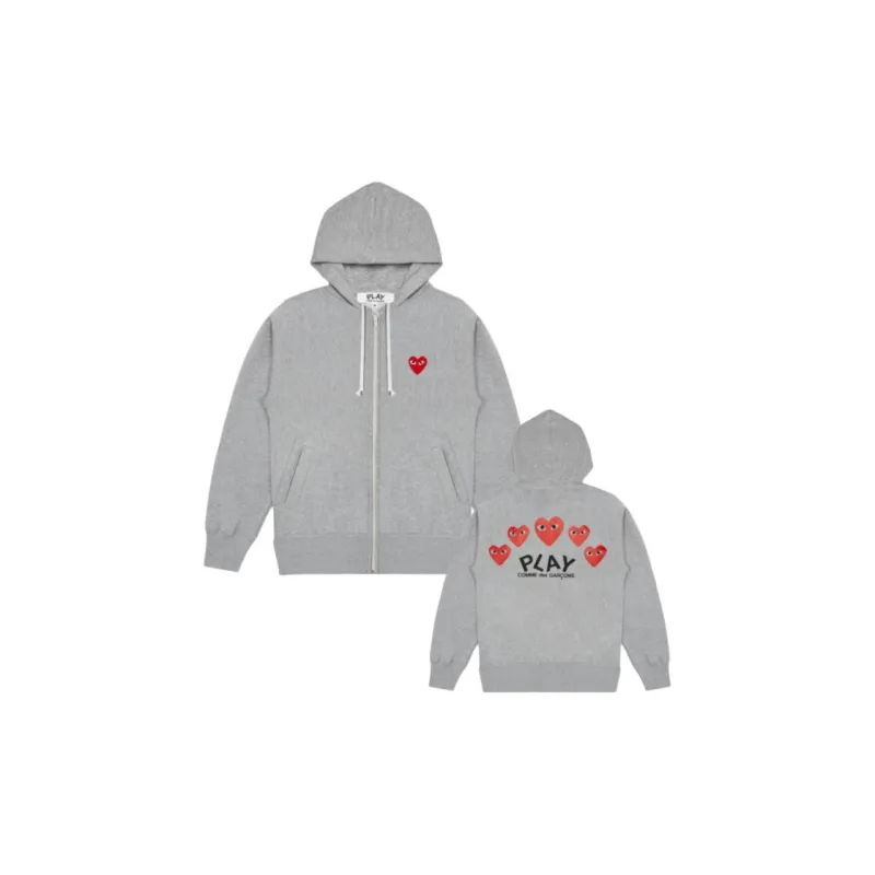 Comme Des Garcons Play Women's Red Multi Heart Zip Up Hoodie Grey-2