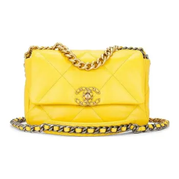 CHANEL 19Bag Lambskin Shoulder Bag Crossbody Bag Small Size Women's Yellow