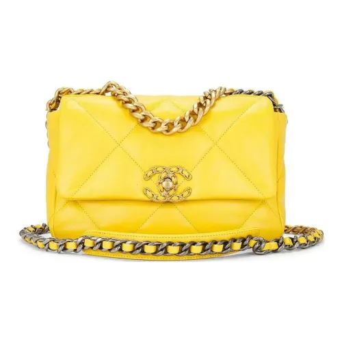 CHANEL 19Bag Lambskin Shoulder Bag Crossbody Bag Small Size Women's Yellow