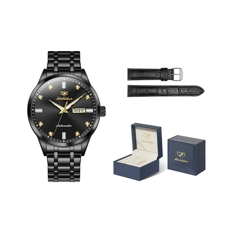Jin Shi Dun Moon Diamond Collection Mechanical Movement Stainless Steel Watchband Watch Men's Watches White Dial-0