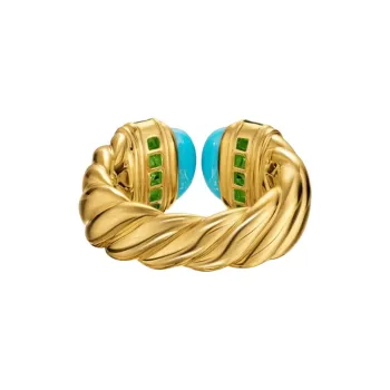 David Yurman 18kt Yellow Gold Turquoise And Tsavorite Ring