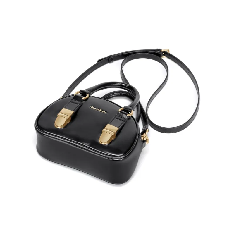 CinvaiKrose Cow Leather With Synthetic Leather Shoulder Bag, Crossbody Bag, Handbag Small Size Women's Brown/Black-9