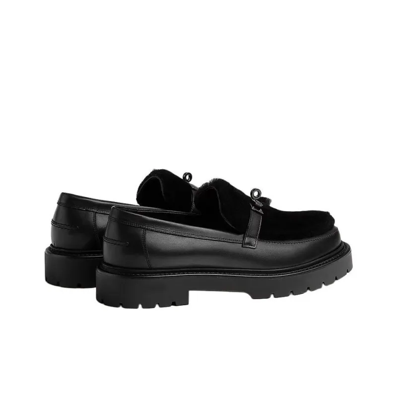 HERMES Icone Loafers Men's Black-3