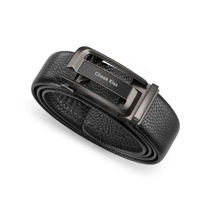 Cheekkiss Top Grain Cow Leather Belts Men's Gunmetal 3.5cm-1