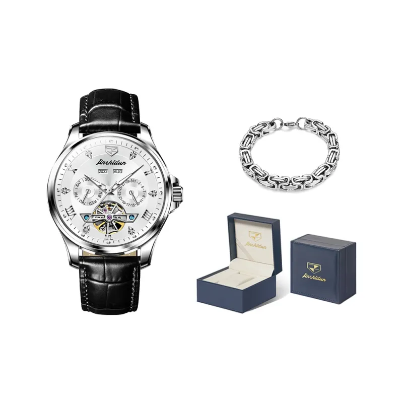 Jin Shi Dun Artisan Collection Fashion Business Men's Watch Box Automatic Mechanical Movement Men's Watches Black Dial-0