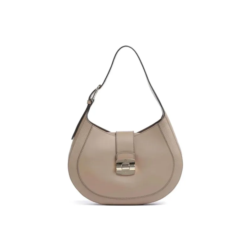 Furla Club 2 Grain Leather Shoulder Bag Medium Size Women's Taupe-0
