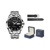 Steel Band Jet Black[Includes: Exclusive Box+Leather Strap]