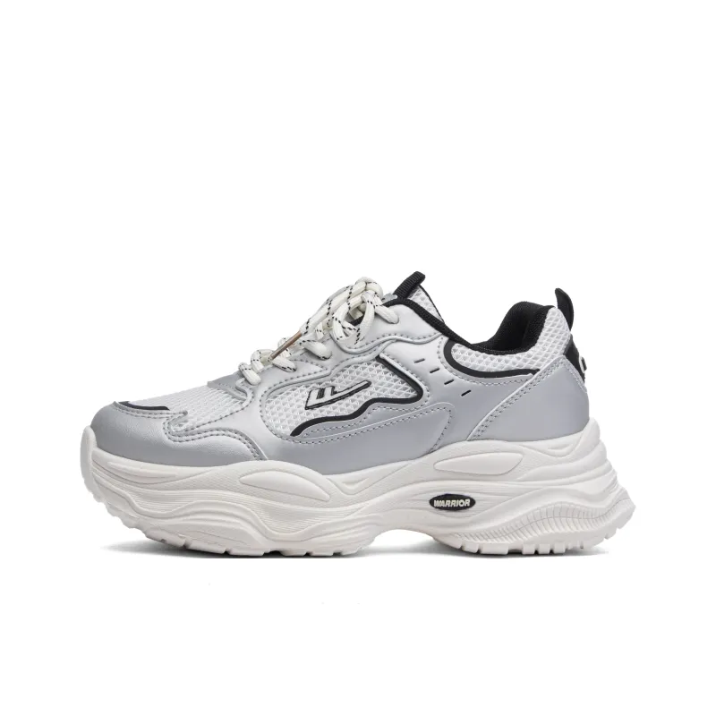 Warrior Cushioning Height Increasing Breathable Low-Top Casual Running Shoes Women's Silver Gray Rice-0