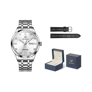 Jin Shi Dun Moon Diamond Collection Mechanical Movement Stainless Steel Watchband Watch Men's Watches White Dial