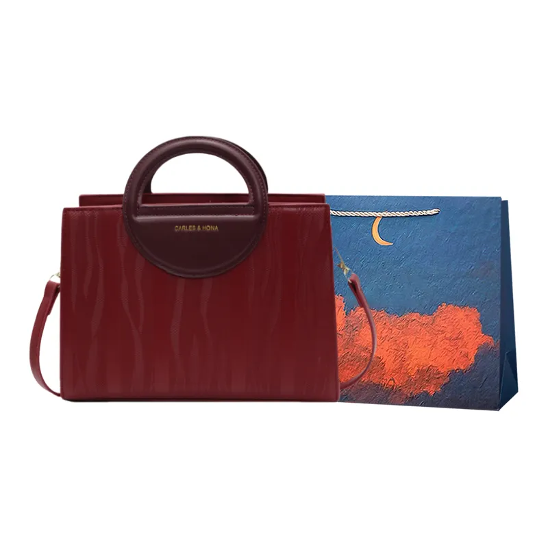 Elsvet PU Handbag Women's Black/Burgundy-5