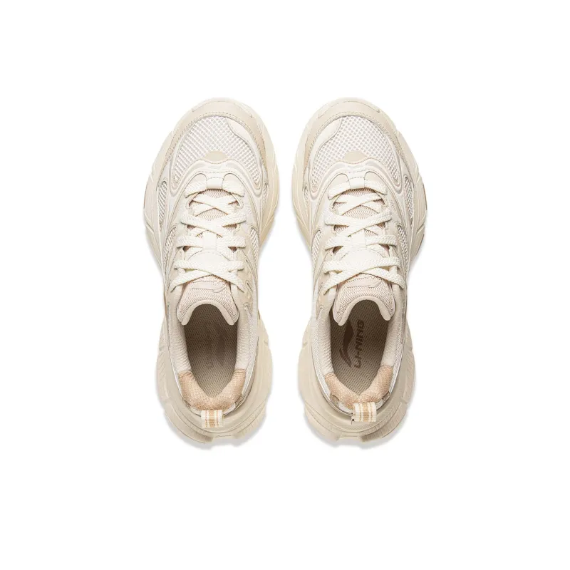 LiNing Star Slip Resistant, Abrasion Resistant, Breathable Low Top Chunky Sneakers Women's Ecru-3