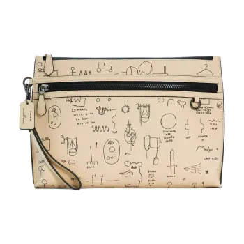COACH Basquiat Collaboration Leather Clutch Tubas Unisex Beige