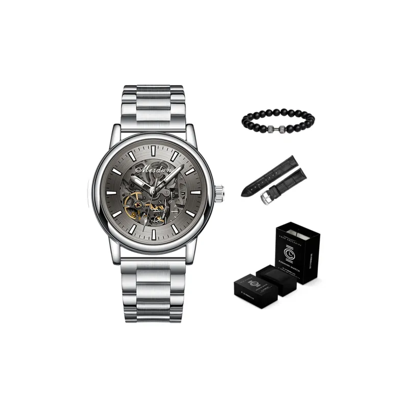 MESDUN Luxury Trendy Collection Automatic Mechanical Movement Metal Strap Watch Men's Watches Black Dial-0