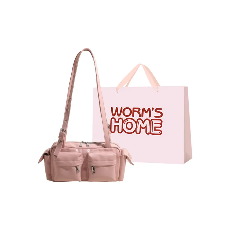 Worm's Home PU Shoulder Bag Regular Women's White/Black/Red/Yellow/Pink/Coffee/Brown-9