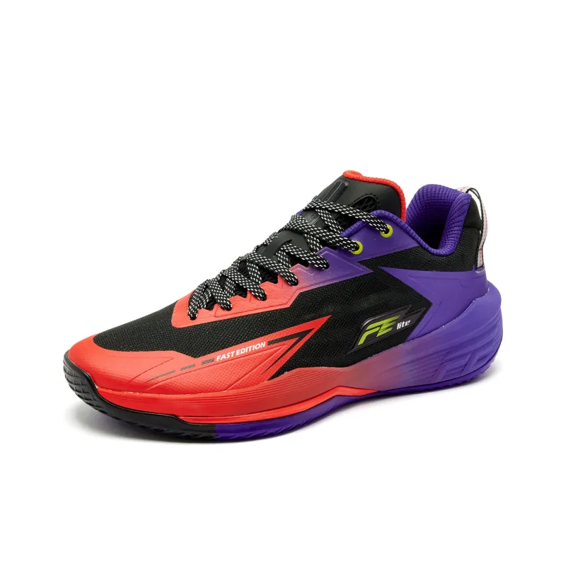QIAODAN FETEAM Coverage Grip Lightweight Breathable Low Top Basketball Shoes Men's Black Dutch Orange Fantasy Purple-1