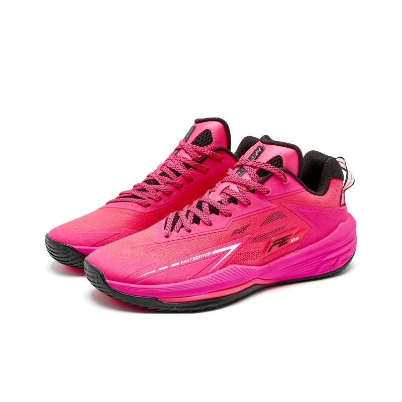 QIAODAN FETEAM Cushioned Slip-Resistant Abrasion-Resistant Low-Top Basketball Shoes Men's Neon Pink Black-4
