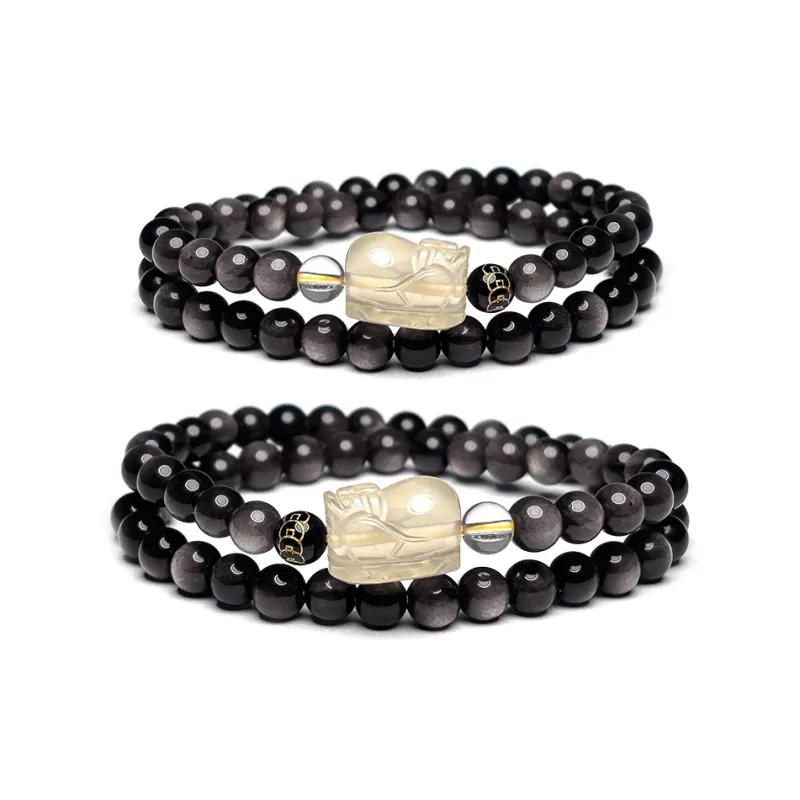 MOUNTAINS AND MANS Obsidian New Chinese Style Multi Wrap Good Luck Beaded Bracelet Unisex-7