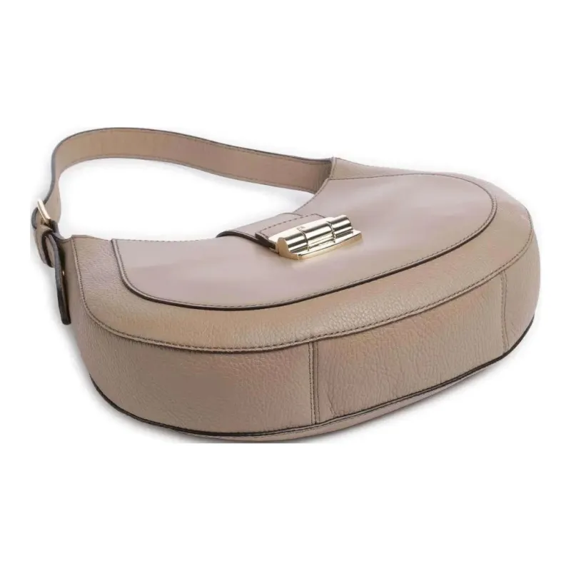 Furla Club 2 Grain Leather Shoulder Bag Medium Size Women's Taupe-2