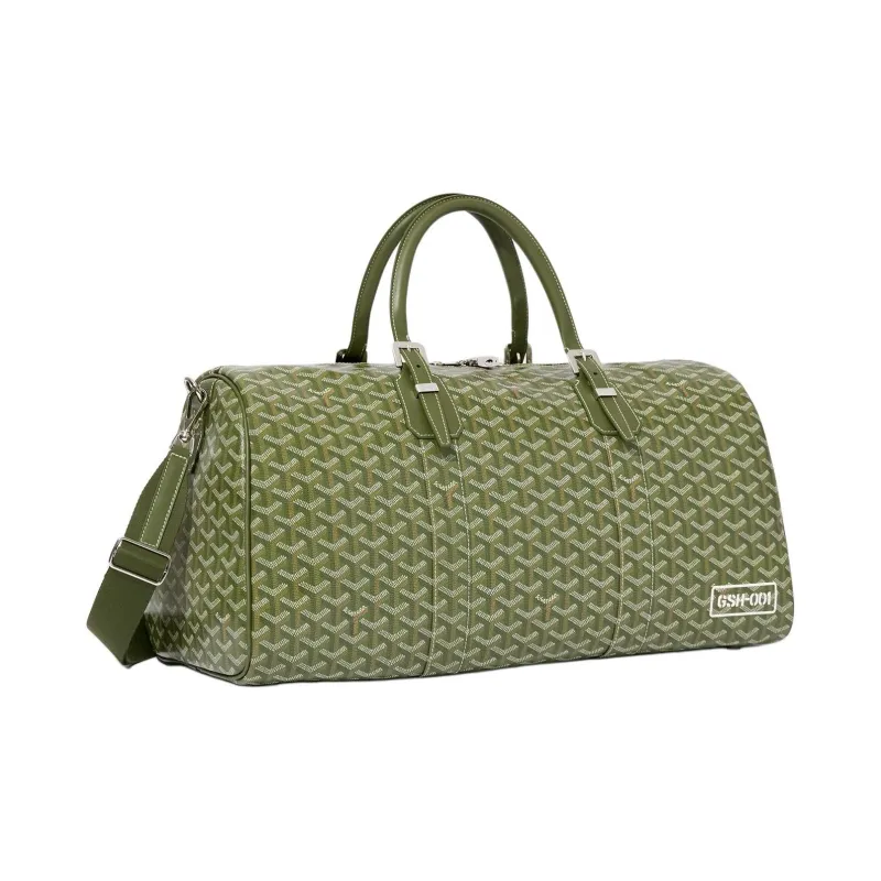 GOYARD Boston Canvas With Calfskin Travel Bag Men's Khaki Green-1