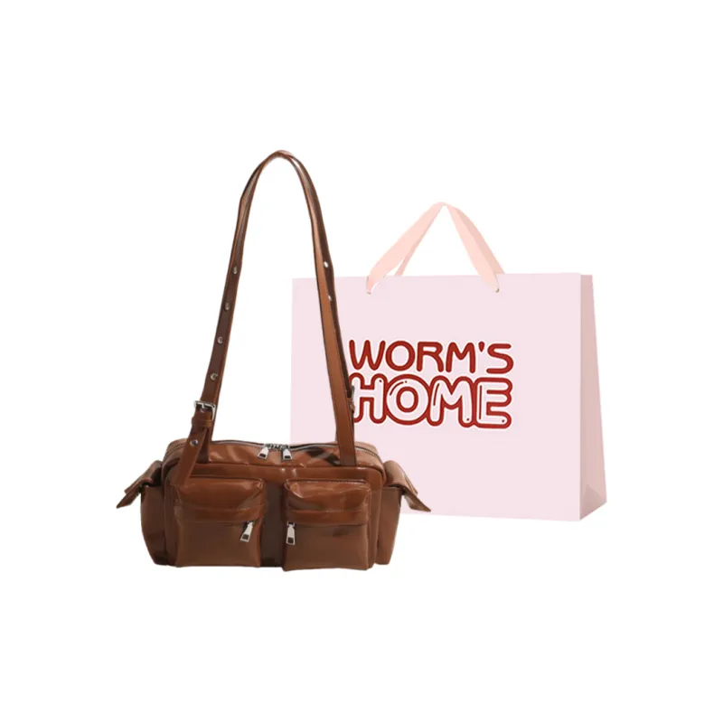 Worm's Home PU Shoulder Bag Regular Women's White/Black/Red/Yellow/Pink/Coffee/Brown-13