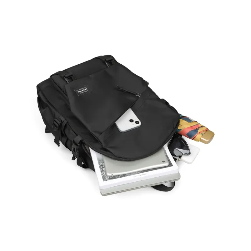 VINEY Fabric Backpack Large Size Unisex Black-3