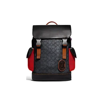 COACH Canvas Leather Backpack Large Size Men's Black Red Multicolor