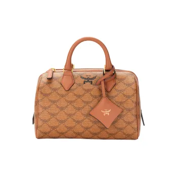 MCM Canvas Boston Bag Crossbody Bag Shoulder Bag Handbag Small Size Women's Cognac