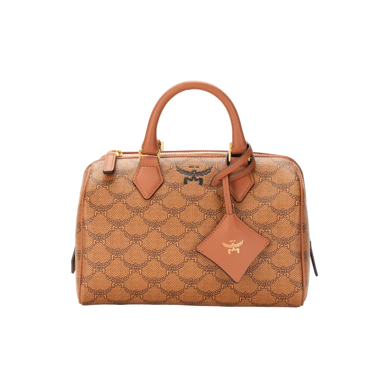 MCM Canvas Boston Bag Crossbody Bag Shoulder Bag Handbag Small Size Women's Cognac-0
