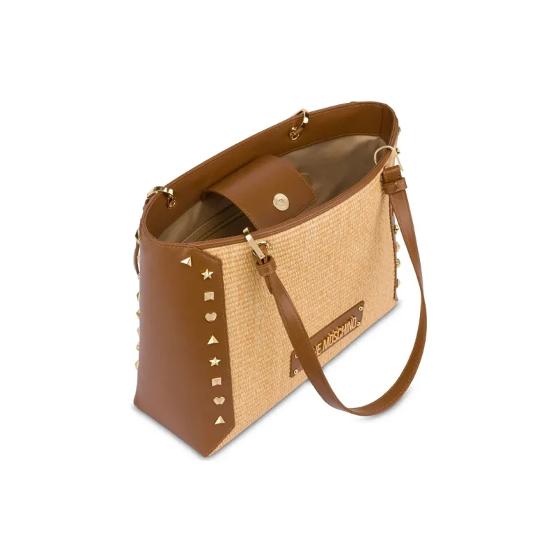 LOVE MOSCHINO Cotton Tote Bag, Shopping Bag, Shoulder Bag Women's Brown-2