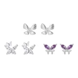 999 Sterling Silver Stud Earrings-Butterfly Three-Piece Set