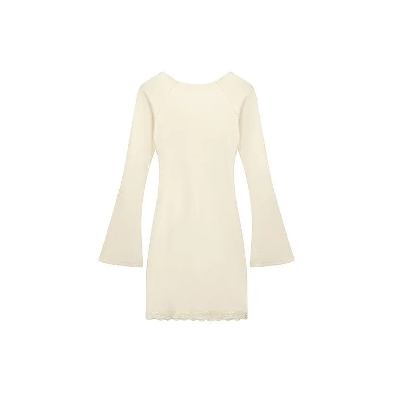 AHDO Long Sleeved Dresses Women's Apricot-1