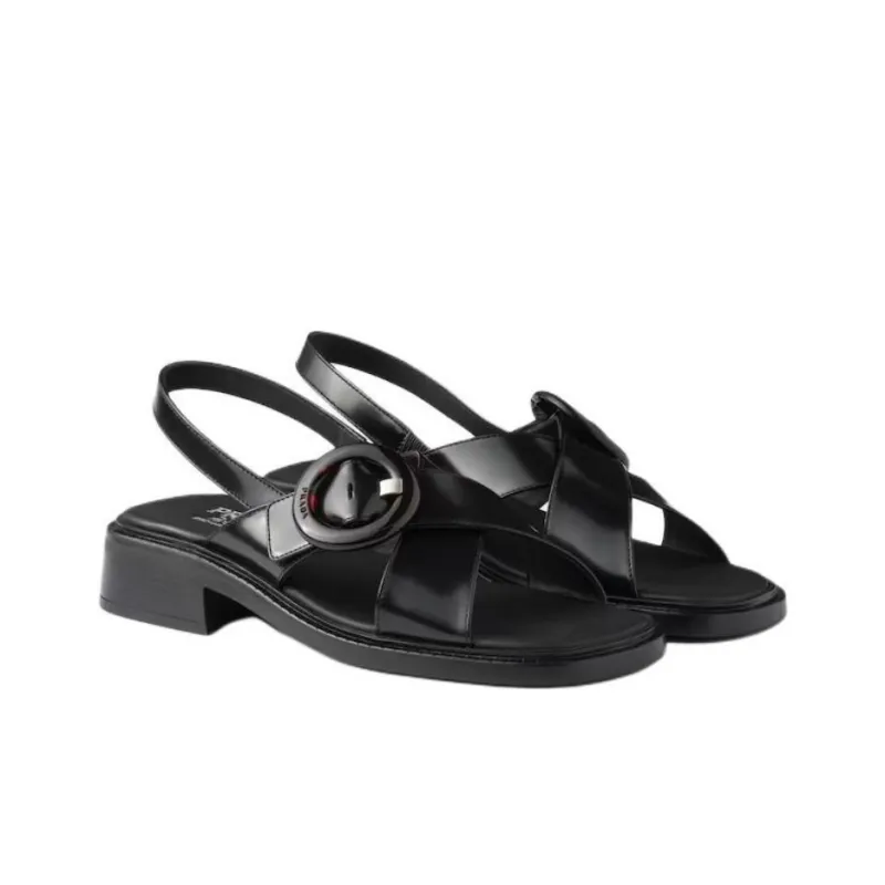 PRADA Brushed One Strap Sandals Women's Black-1